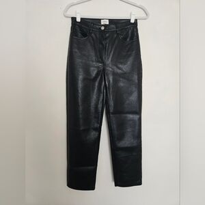 Wilfred Black Faux Leather Pants Strait Leg Button Front Aritzia Normcore | 2